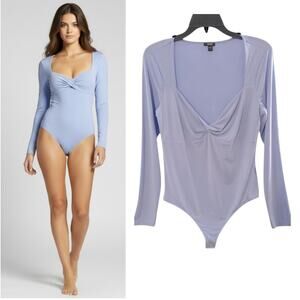 Express Body Contour Bodysuit Women's Sz L Light Blue Long Sleeve Stretchy Knit